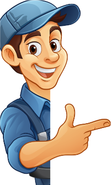 SuperFix handyman mascot pointing at the quote form