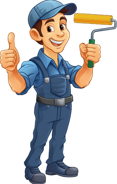 SuperFix handyman mascot with a paint roller